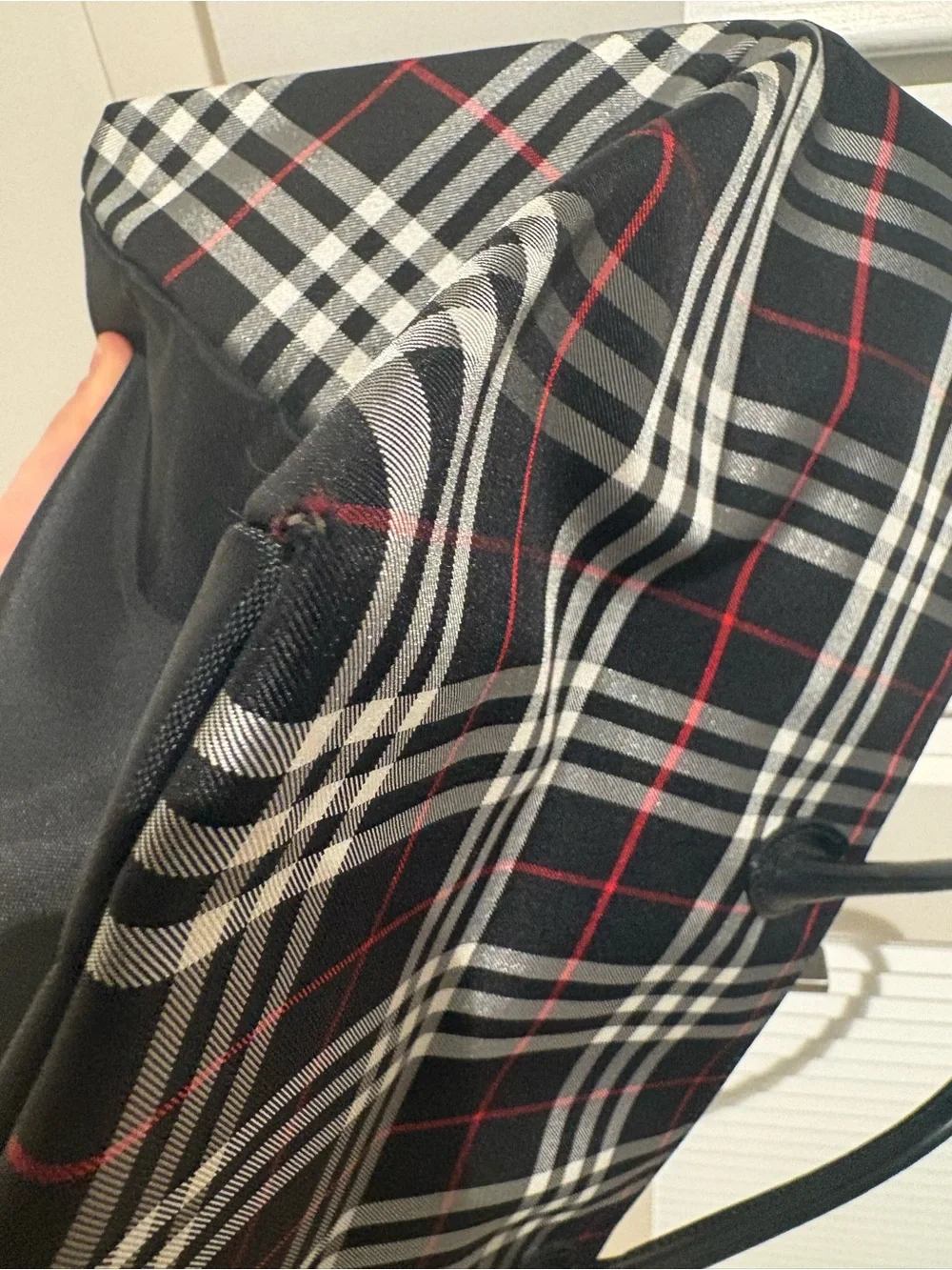 Burberry Black Plaid Tote with Red and White Check